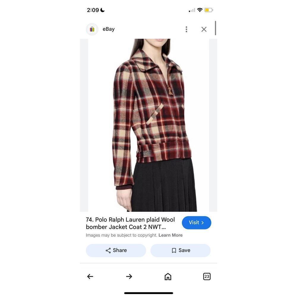 Polo Ralph Lauren Women’s Wool Jacket Bomber Plaid Coat 10 $498 Red Black Zip Up - Picture 2 of 9